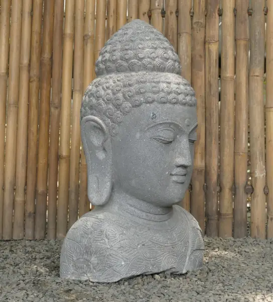 Product image 7 of the product “Buddha bust with floral carving, 55 x 40 x 80cm. Natural stone (river stone), stonemasonry ”